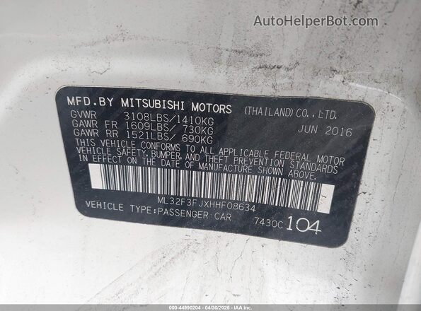 ML32F3FJXHHF08634 2017 MITSUBISHI MIRAGE G4 White ძრავის განყოფილების ხედი