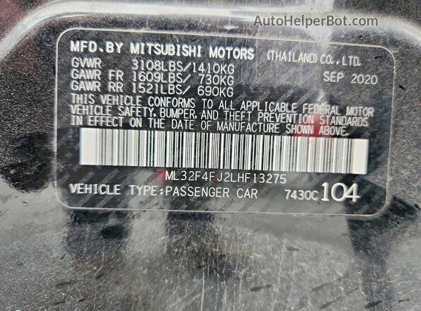 ML32F4FJ2LHF13275 2020 MITSUBISHI MIRAGE Black ძრავის განყოფილების ხედი