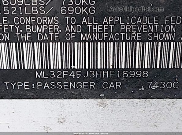 ML32F4FJ3HHF16998 2017 MITSUBISHI MIRAGE G4 Белый Вид подкапотного пространства