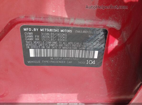 ML32FVFJ0RHF07053 2024 MITSUBISHI MIRAGE G4 Red ძრავის განყოფილების ხედი