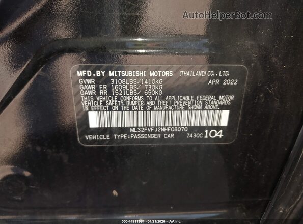 ML32FVFJ2NHF08070 2022 MITSUBISHI MIRAGE G4 Black Widok komory silnika