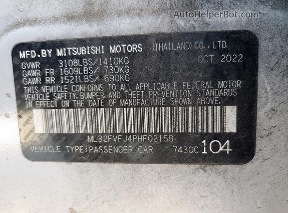 ML32FVFJ4PHF02158 2023 MITSUBISHI MIRAGE White Вид наклейки з VIN-кодом