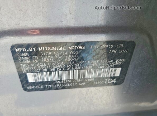 ML32FVFJ7NHF07898 2022 MITSUBISHI MIRAGE Silver Engine compartment view
