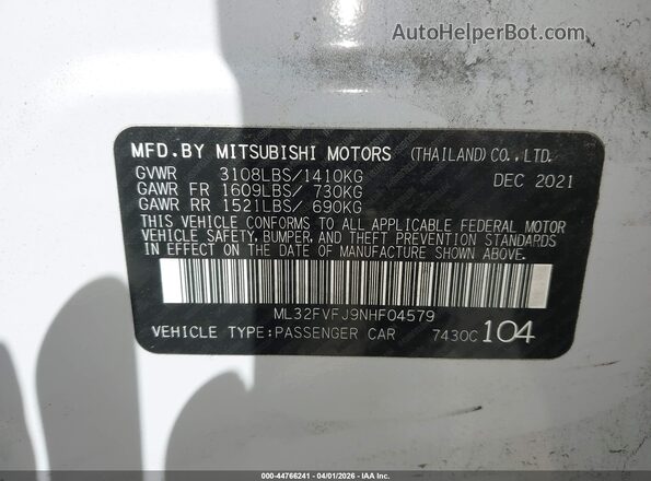 ML32FVFJ9NHF04579 2022 MITSUBISHI MIRAGE G4 White Widok komory silnika