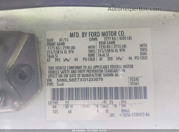 NM0LS6E7XG1233076 2016 FORD TRANSIT CONNECT White Vista del compartimento del motor