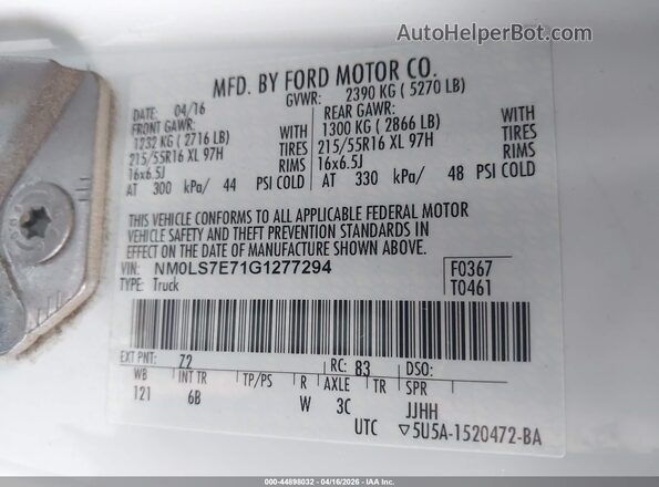 NM0LS7E71G1277294 2016 FORD TRANSIT CONNECT White Engine compartment view