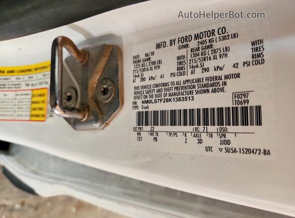NM0LS7F28K1383513 2019 FORD TRANSIT White 
