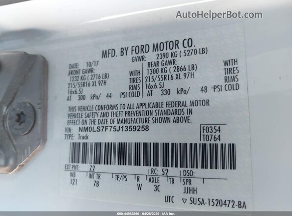 NM0LS7F75J1359258 2018 FORD TRANSIT CONNECT White Engine compartment view