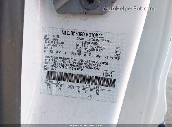 NM0LS7F78J1370819 2018 FORD TRANSIT CONNECT White Engine compartment view