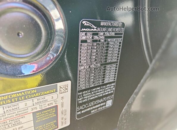 SADCJ2EX5NA701537 2022 JAGUAR F-PACE Black Вид підкапотного простору