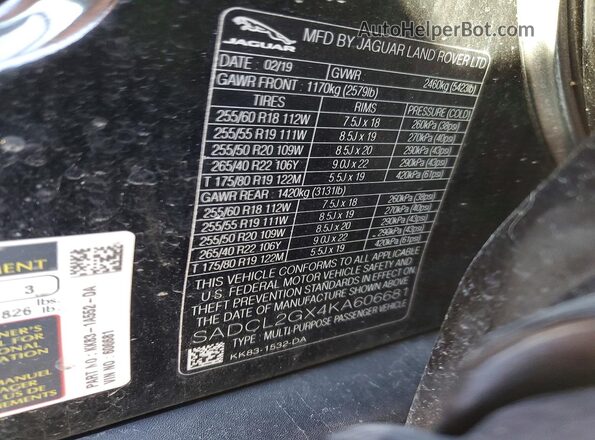 SADCL2GX4KA606681 2019 JAGUAR F-PACE Black 