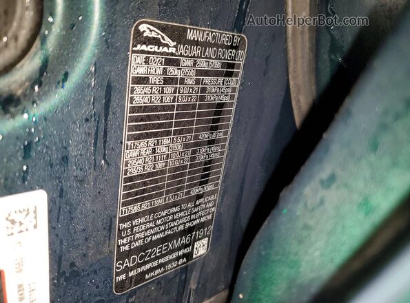 SADCZ2EEXMA671912 2021 JAGUAR F-PACE Green Вид наклейки з VIN-кодом