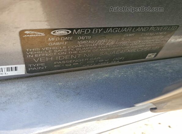 SAJAE4FX6LCP56101 2020 JAGUAR XF Gray Widok komory silnika