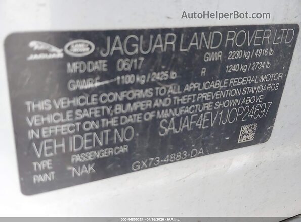 SAJAF4EV1JCP24697 2018 JAGUAR XF Белый Вид подкапотного пространства