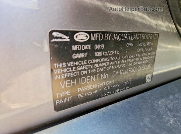 SAJAJ4FX0LCP56087 2020 JAGUAR XF Gray Engine compartment view