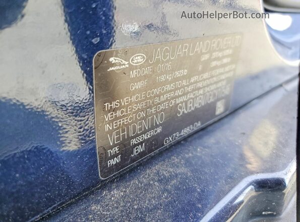 SAJBJ4BV7GCY17546 2016 JAGUAR XF Blue Widok naklejki z numerem VIN