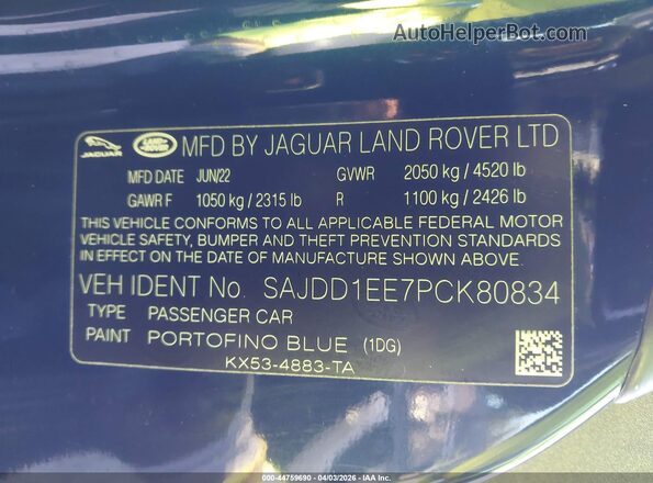 SAJDD1EE7PCK80834 2023 JAGUAR F-TYPE Dark Blue Widok komory silnika
