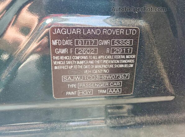 SAJWJ1CD3H8W07357 2017 JAGUAR XJ Green VIN sticker view