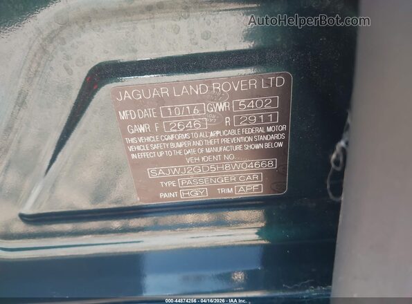 SAJWJ2GD5H8W04668 2017 JAGUAR XJ Green ძრავის განყოფილების ხედი