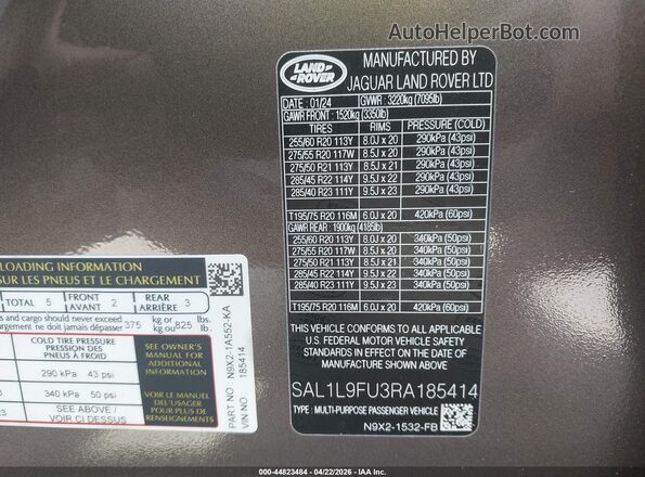 SAL1L9FU3RA185414 2024 LAND ROVER RANGE ROVER SPORT Gray 