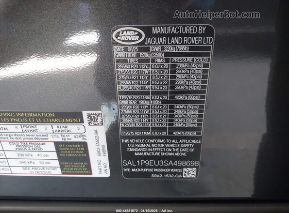 SAL1P9EU3SA498698 2025 LAND ROVER RANGE ROVER SPORT Black 