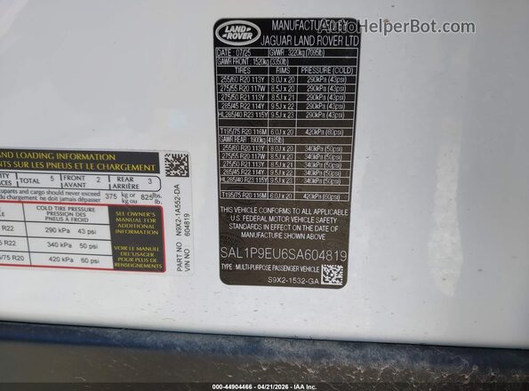SAL1P9EU6SA604819 2025 LAND ROVER RANGE ROVER SPORT Белый Вид подкапотного пространства