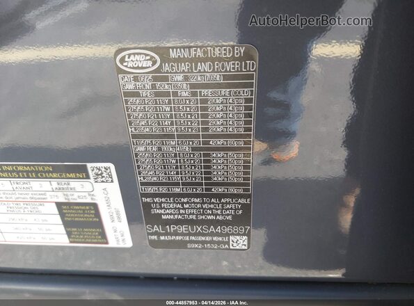 SAL1P9EUXSA496897 2025 LAND ROVER RANGE ROVER SPORT Gray Вид підкапотного простору
