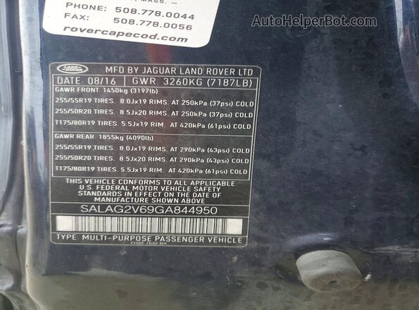 SALAG2V69GA844950 2016 LAND ROVER LR4 Blue Вид наклейки з VIN-кодом