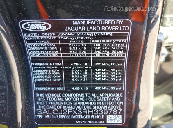 SALCJ2FX3RH339787 2024 LAND ROVER DISCOVERY Black Vista de la etiqueta del VIN