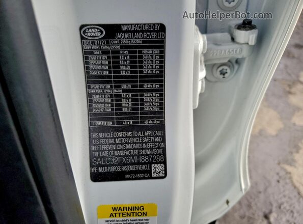 SALCJ2FX6MH887288 2021 LAND ROVER DISCOVERY White Vista de la etiqueta del VIN