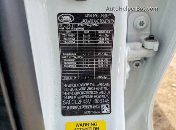 SALCL2FX3MH888148 2021 LAND ROVER DISCOVERY White Շարժիչի բաժամունքի տեսք