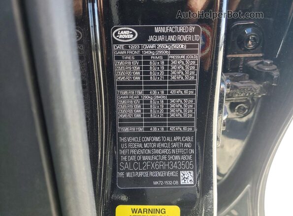 SALCL2FX6RH343505 2024 LAND ROVER DISCOVERY Black Vista de la etiqueta del VIN