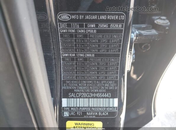 SALCP2BG3HH664443 2017 LAND ROVER DISCOVERY SPORT Black Widok komory silnika