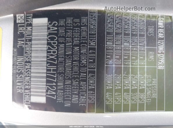 SALCP2RX7JH771247 2018 LAND ROVER DISCOVERY SPORT Серебряный Вид подкапотного пространства