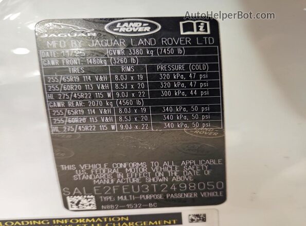 SALE2FEU3T2498050 2026 LAND ROVER DEFENDER White Vista interior de 360 grados