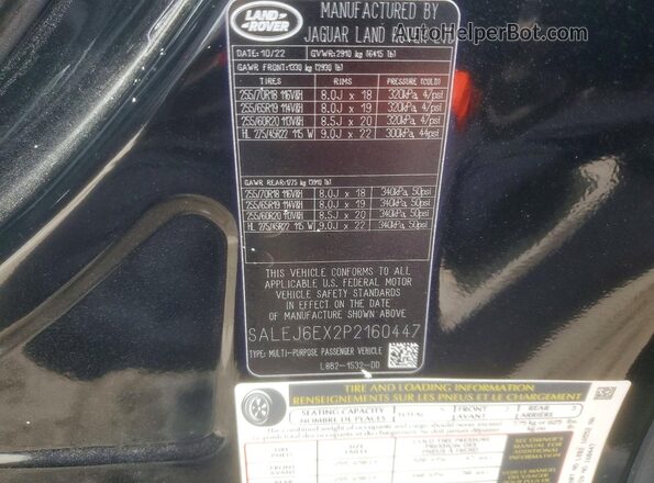 SALEJ6EX2P2160447 2023 LAND ROVER DEFENDER Черный Вид наклейки с VIN-кодом