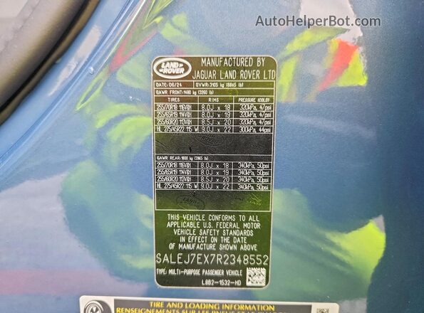 SALEJ7EX7R2348552 2024 LAND ROVER DEFENDER Blue Vista del compartimento del motor