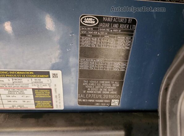 SALEP7EU1L2019650 2020 LAND ROVER DEFENDER Teal 