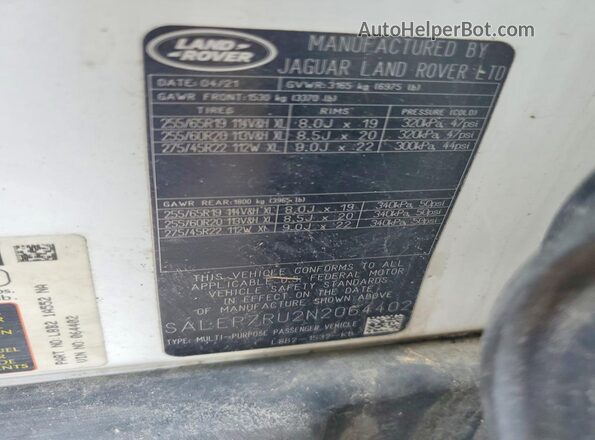 SALEP7RU2N2064402 2022 LAND ROVER DEFENDER White Вид підкапотного простору