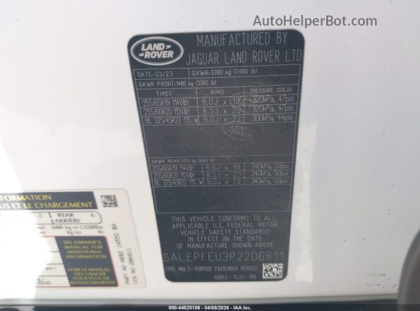 SALEPFEU3P2206811 2023 LAND ROVER DEFENDER Белый Вид подкапотного пространства