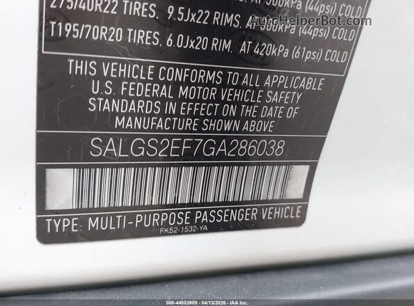 SALGS2EF7GA286038 2016 LAND ROVER RANGE ROVER White Engine compartment view