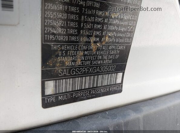 SALGS2PFXGA305002 2016 LAND ROVER RANGE ROVER White Widok komory silnika