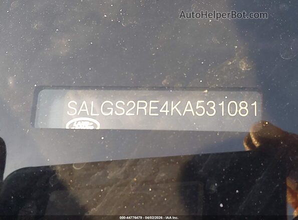 SALGS2RE4KA531081 2019 LAND ROVER RANGE ROVER White Շարժիչի բաժամունքի տեսք