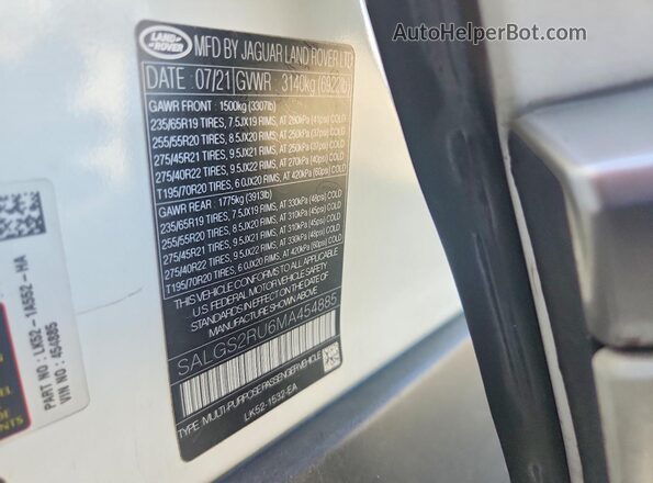 SALGS2RU6MA454885 2021 LAND ROVER RANGE White Սալոնի 360 աստիճան տեսք