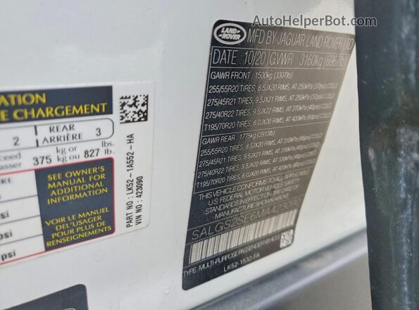SALGS2SE6MA423090 2021 LAND ROVER RANGE Two Tone VIN կոդի պիտակի տեսք