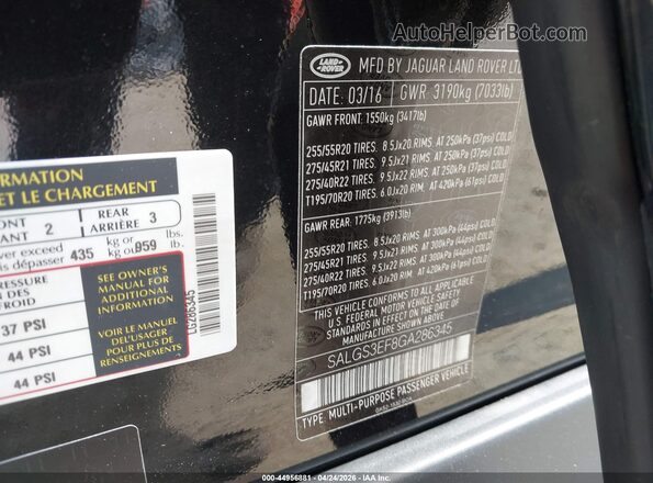 SALGS3EF8GA286345 2016 LAND ROVER RANGE ROVER Black 