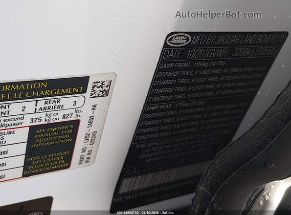 SALGS5SE9MA422243 2021 LAND ROVER RANGE ROVER White Widok komory silnika