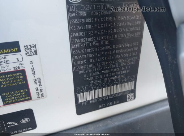 SALGV2RE6JA394652 2018 LAND ROVER RANGE ROVER Белый Вид подкапотного пространства