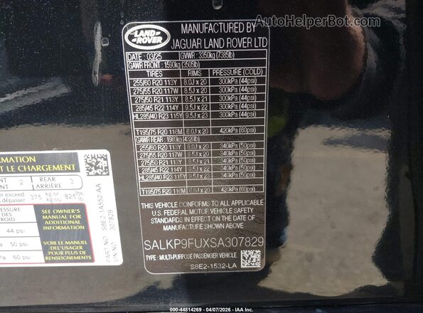 SALKP9FUXSA307829 2025 LAND ROVER RANGE ROVER Black Вид підкапотного простору