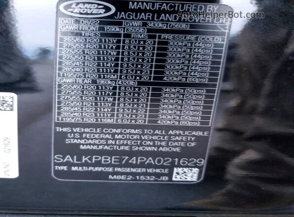 SALKPBE74PA021629 2023 LAND ROVER RANGE Black სალონის 360-გრადუსიანი ხედი